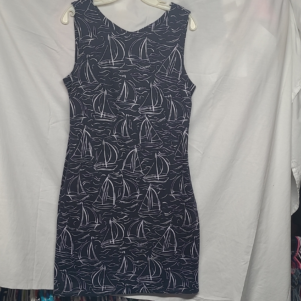 Talbots Navy and White Sailboat Shift Dress